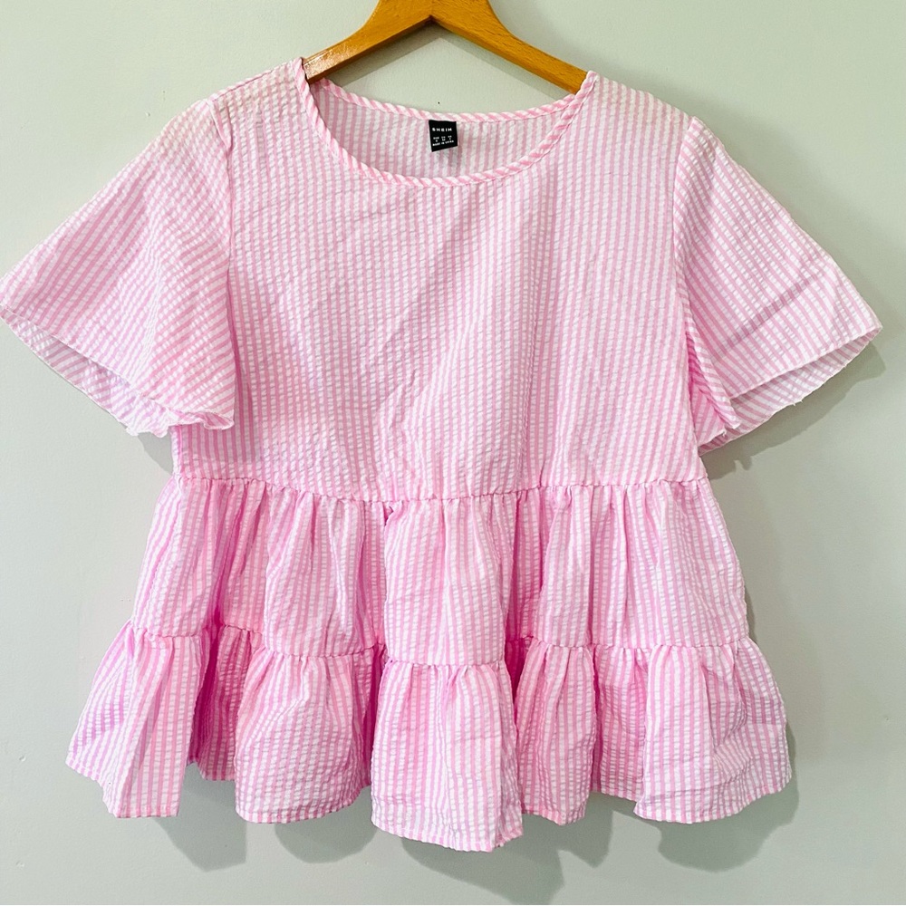 SHEIN Seersucker Babydoll Top Small
